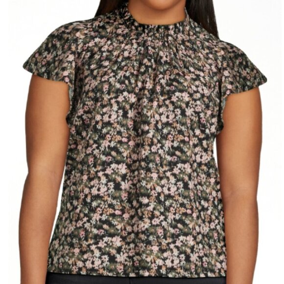 New Time and Tru Women's Cotton Flutter Sleeve Floral Ditsy Blouse,  L (12-14) - Picture 1 of 6